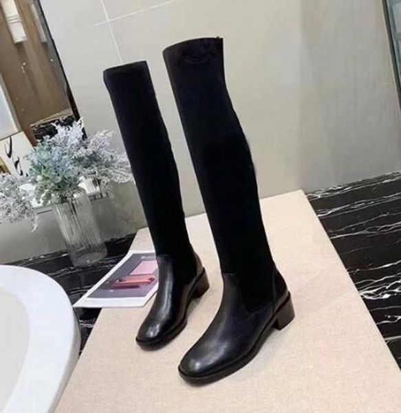 

orignal box] brand name womens motorcycle snow winter knee over thigh-high suede leather footwear boots shoes size 35-40, Black