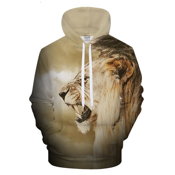 

even hoodie gray lion color ink printing bring hat lovers sweater, Black
