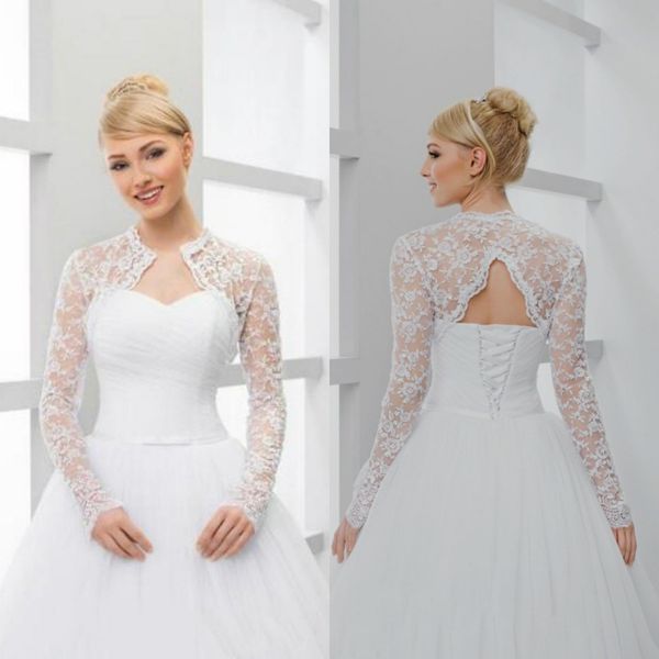 Spitze Brautjacken Hochzeit Boleros Weiß Elfenbein Langarm Kurze Braut Schal Wraps Für Hochzeitskleid Abend Party212j