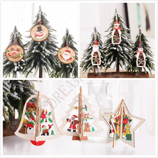 Diy Christmas Tree Pendant Christmas Pattern Wood Hollow Snowflake