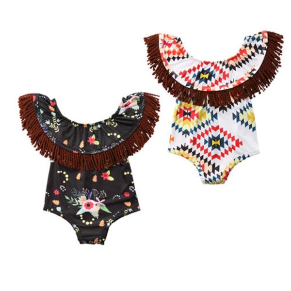 

2018 new arrival summer baby girls tassel romper newborn ruffle neck tassels colorful jumpsuit clothes one-pieces outfit sunsuit, Blue