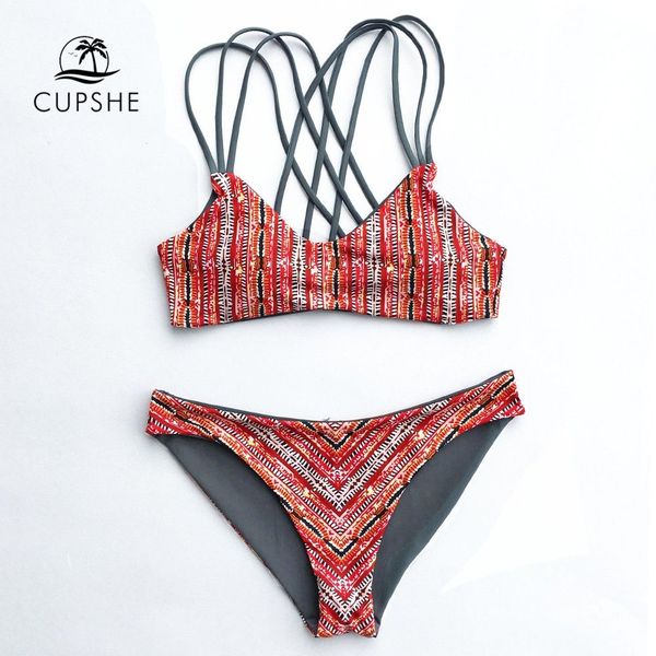 

cupshe heated love in desert cross back bikini set women striped two pieces thong swimwear 2019 beach bathing suits swimsuits
