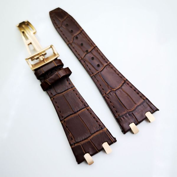 

27mm brown leather strap 18mm deployment clasp strap 4 connector 4 screw 2 link for ap royal oak 15400/15300, Black;brown