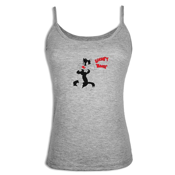 

porky pig duck sylvester cat happy face hungry taz mania looney tunes womens ladies vest singlet cotton strappy tank, White