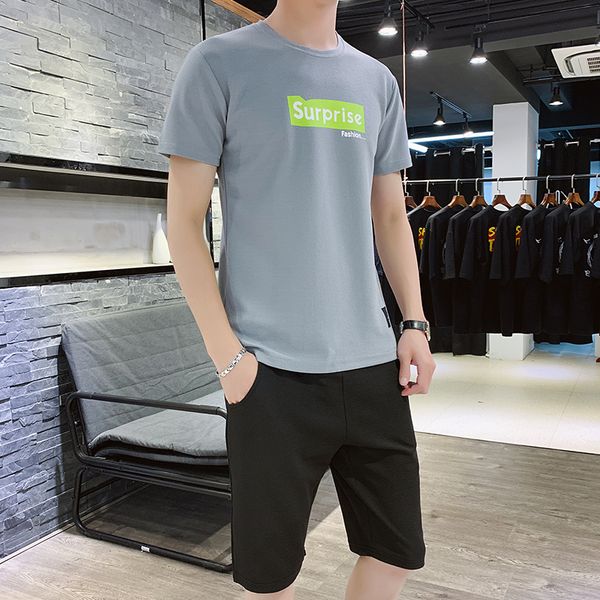 

men's t-shirt 2020 summer tracksuit men two piece set sportwear men short sets outwear short sleeve t shirts for 2 piece set, Gray