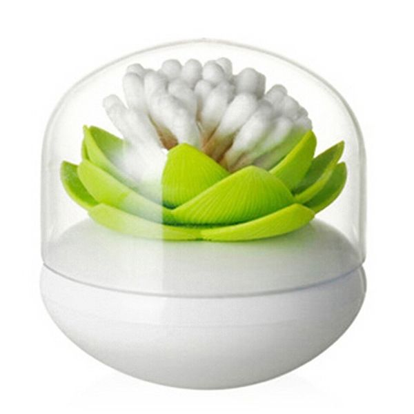 

chic lotus flower cotton bud holder toothpick case cotton swab box home decor (green) toothpick holders