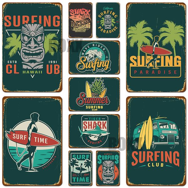 

2020 aloha tiki bar poster hawaii party decor vintage wall art painting decorative plaque wall sticker beach surfing metal tin signs