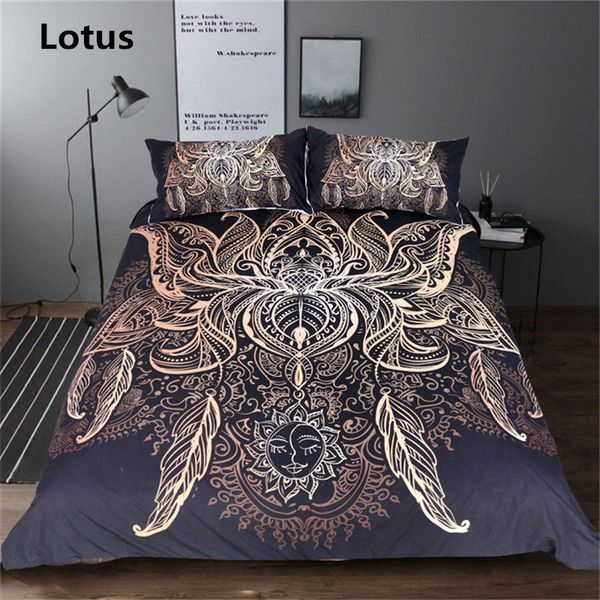Gold Bedding Set Queen King Size Boho Mandala Golden Design Duvet