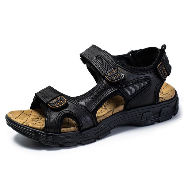 

sandals alsyiqi fashion casual men beach handmade genuine leather summer shoes retro sewing classics footwear zapatos hombre, Black