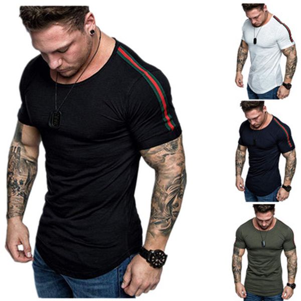 

new men short sleeve cotton t-shirt summer casual fashion fitness bodybuilding t shirt male slim tees clothing, White;black