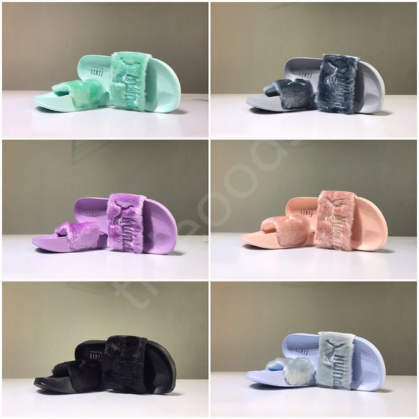 

hococal new rihanna x &nbsppuma leadcat fenty slippers pregnant woman macarons new color indoor lady lahana plush slippers, Black;grey