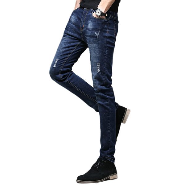 

men's jeans stretch men pencil blue fashion casual zipper slim fit denim jog