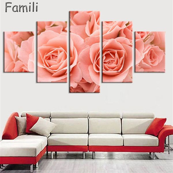 

5pcs Rose Flower Painting Modern Canvas Print Painting Home Decor Wall Art Picture For Living Room Modular picture (Unframed)