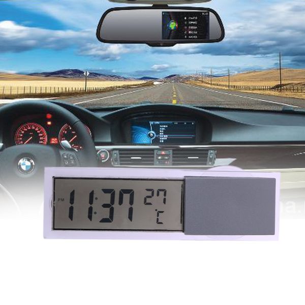 

mini 2 in 1 lcd digital auto car truck clock + thermometer with suction cup ag10 button cell battery operated 90 x 27 x 15mm