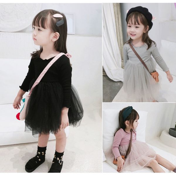

baby girl dress solid 2019 fashion kids spiring autumn clothes princess girls long sleeve tutu dresses 80~130 toddlers grey, Red;yellow