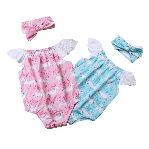 

emmababy 2pcs newborn infant baby girls jumpsuit floral romper headband playsuit clothes sunsuit outfits, Blue