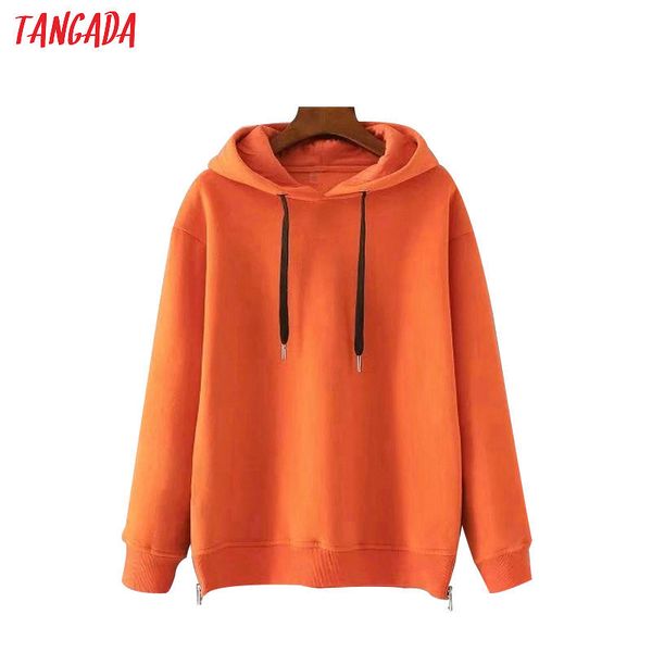 

tangada autumn winter fashion women fleece hoodie sweatshirts hooded warm long sleeve ladies thick orange pullovers sd02, Black