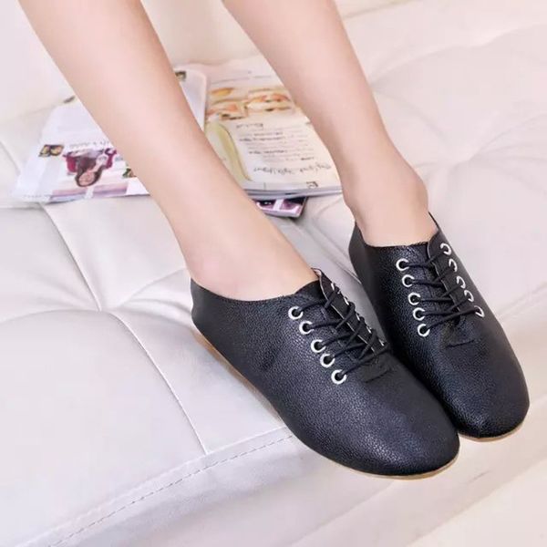 

fashion ladies round toe flat lace-up leisure comfortable shoes woman zapatos de mujer, Black