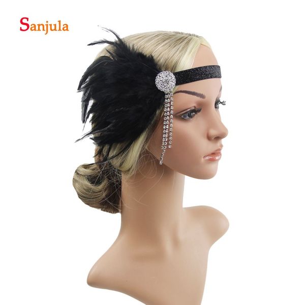 

black feathers headband elastic wedding headwear beaded tassel charming prom dancing hair accessories bq088