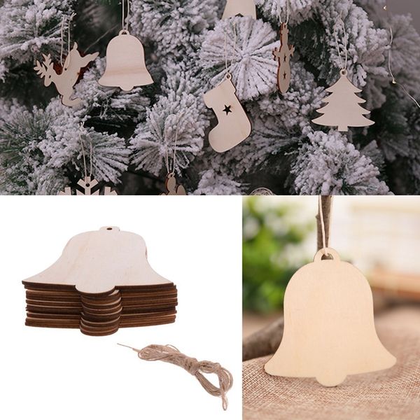 

afbc 10pcs/set tree santa claus boots bells christmas tree hanging wooden ornaments home xmas party christmas decorations bell