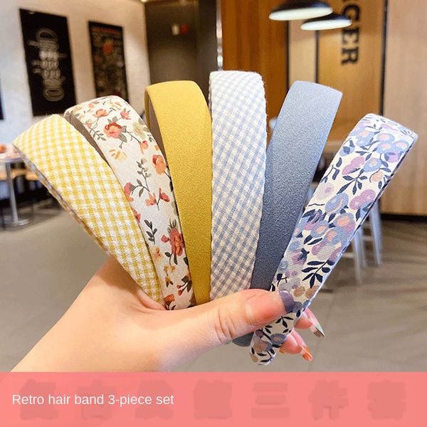 

floral plaid hair band female all-match out hair pressure headband fairy mori series headwear hair card headwear, Silver