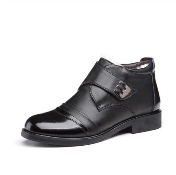 

new 2019 men boots genuine leather thick wool men winter shoes resistant waterproof casual ankle boots plus size 37 - 46, Black