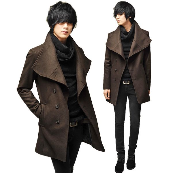 

fashion personality korean trend slim slim long paragraph lapel coat windbreaker men coat wholesale men's trench coats, Tan;black
