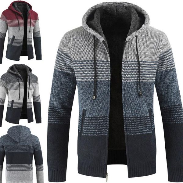 

men's sweaters men warm streetwear coats hooded long sleeve sweater knitted cardigan fashion jacket plus size -3xl, White;black
