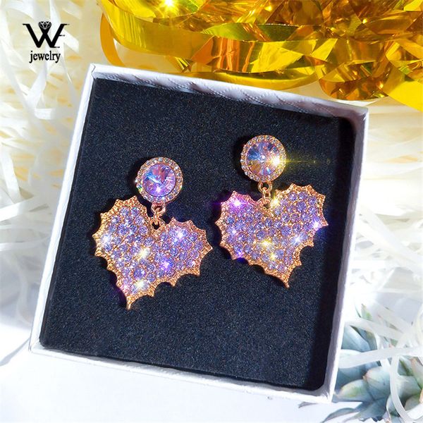 

we s925 silver needle fashion heart drop earrings for women girls bijoux exquisite purple crystal dangle earring wedding jewelry
