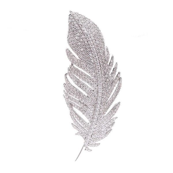 

роскошные броши мода металл сияющий брошь ювелирные изделия feather циркон дизайн брошь женщин без коробки бесплатная доставка, Gray