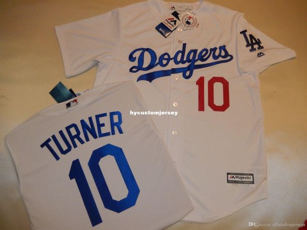 

дешевые пользовательские majestic mens лос-анджелес #10 джастин тернер бейсбол джерси новый белый мужские сшитые трикотажные изделия большой, Black;blue