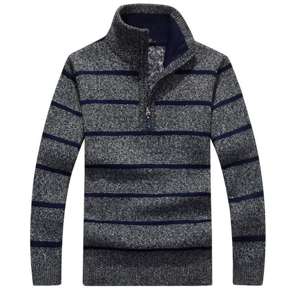 

autumn new men's striped sweatercoat pullovers male winter thick sweaters coat stand collar slim fit knitted pullover 3xl j721, White;black