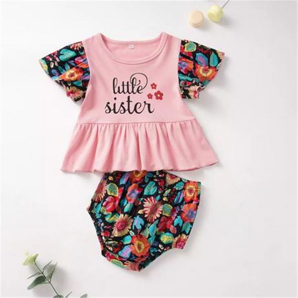 

newborn baby girls clothes flower printed +short pants bodysuit outfit, Pink;blue