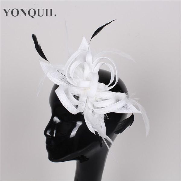 

elegant women race fancy hair fascinators wedding imitation sinamay headwear with feather headband cocktail hair accessories znbow, White