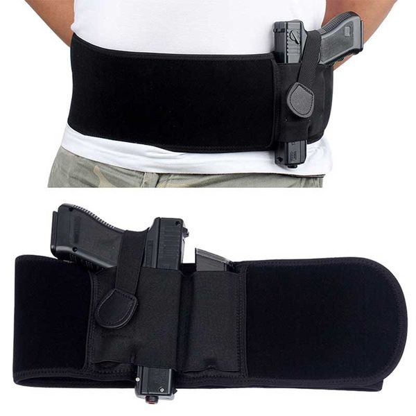 

tactical belly band concealed carry gun holster right-hand pistol universal invisible elastic waist pistol holster girdle belt yd0101, Black;green