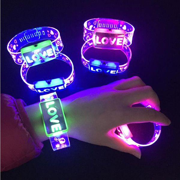 

costume leds 20pcs/lot word flashing wristband led bracelet glowing bangle birthday glow party christmas new year supplies qymll, Black;brown