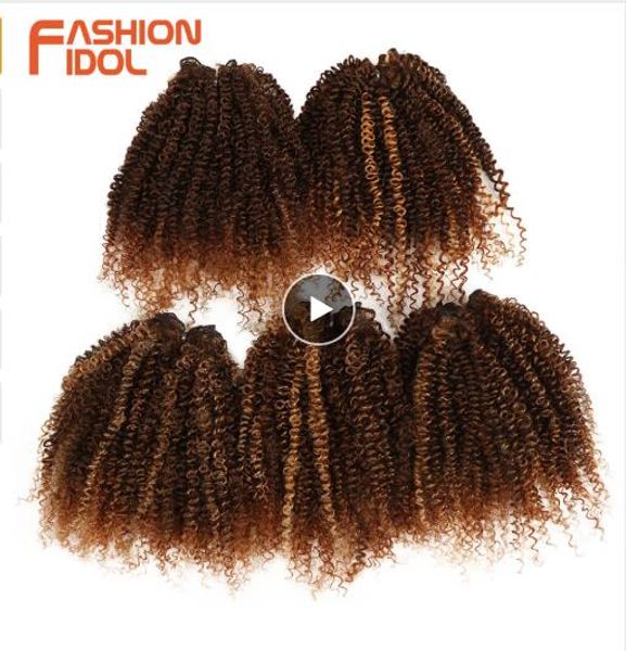 

синтетические волосы weave afro kinky вьющиеся пучки волос черная блондинка 8 дюймов 250 г 5 шт. наращивание волос бесплатная доставка, Black