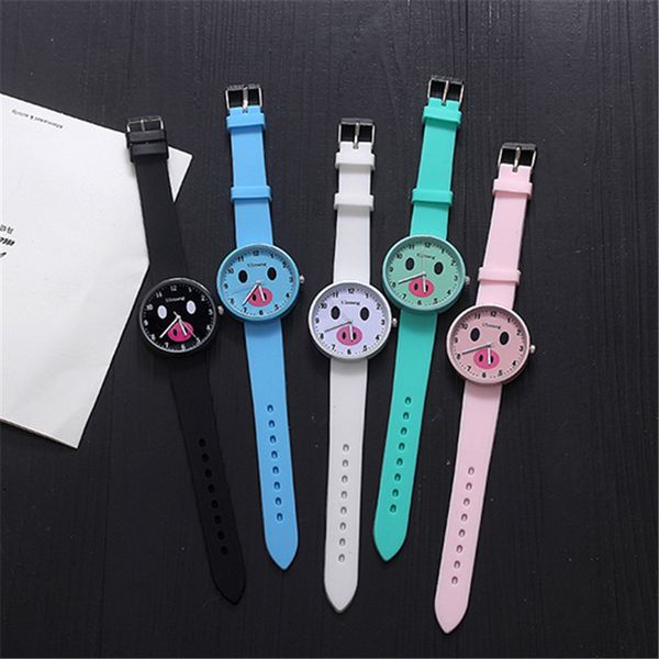 

women watches cute pig leisure sports cartoon watch candy colored jelly silicone quartz wristwatch girl ladies clock gift, Blue