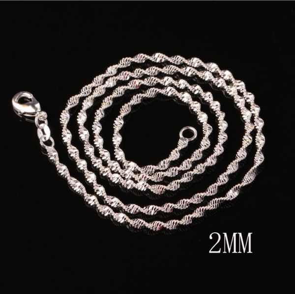 

925 sterling silver plated 2mm double water wave chain necklace size 16-24 inch sc16 925 silver plated lobster clasps smooth chain jewelry