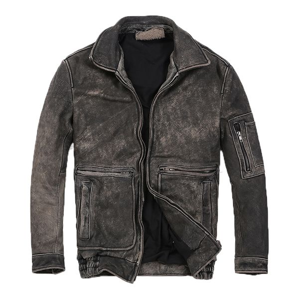 

2018 new vintage motorcycle jacket men leather jacket 100% cowhide genuine leather jackets mens biker coat moto m-5xl, Black