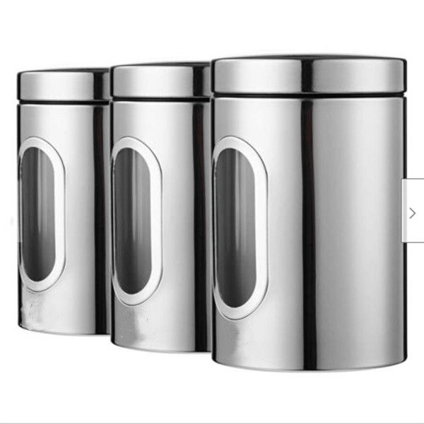 

set of 3 tea coffee sugar canisters stainless steel fresh-keeping kitchen storage tank color stainless steel tank