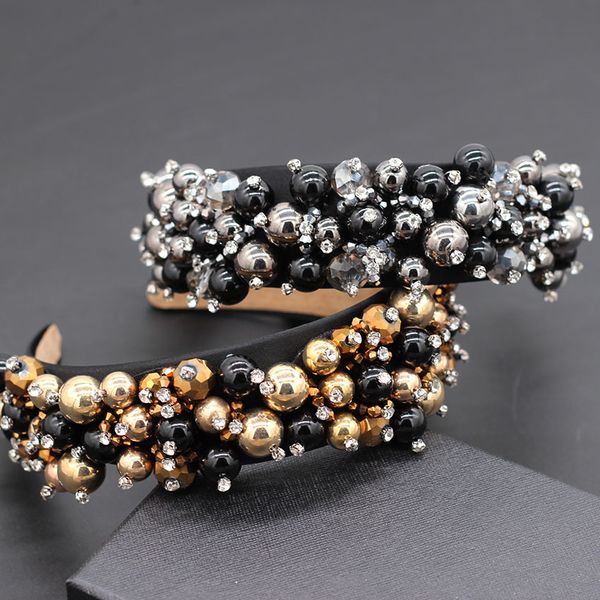 

heavy industry water drops beads travel wild headband baroque luxury heavy water beads dance show catwalk headband 879, Golden;white