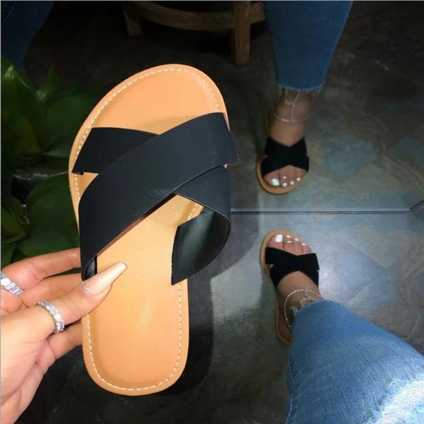 

new cross strap flat flip flops woman shoes new arrival non-slip flat beach shoes slippers woman zapatos de mujer slaps women, Black