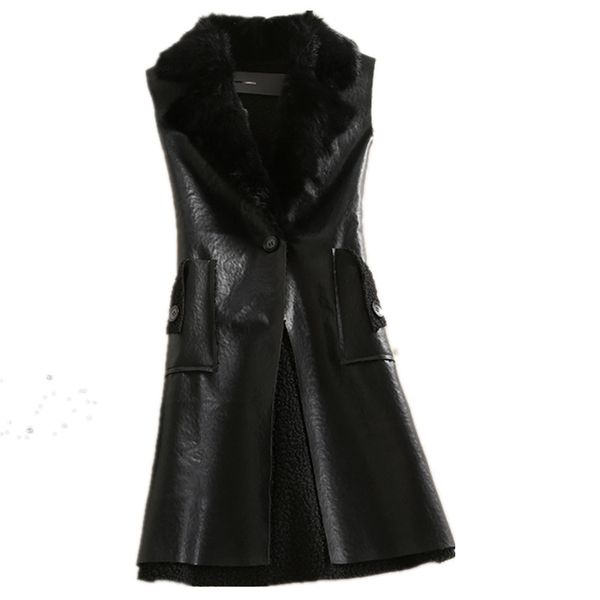 

2019 winter fashion sleeveless pu vest women plus velvet pu leather slim jacket plus size, Black;white