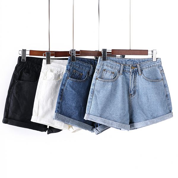 

casual high waist denim shorts for women vintage jeans shorts female hip package crimping denim feminino 2020, White;black