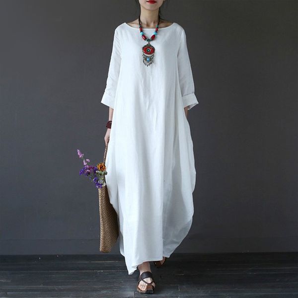 

woman dresses woman clothing plus size summer maxi dress baggy 3 4 cotton long dresses casual suede bohemia long dress 4xl 5xl, Black;gray