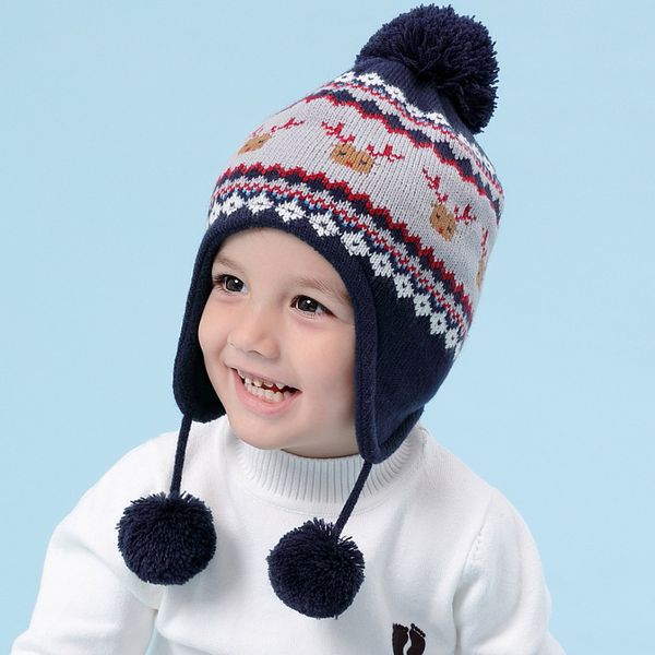 

kids deer head hat ear protection baby velvet ear caps knitted hats baby knitted cap ear protection children's pompom hat b-9494, Yellow