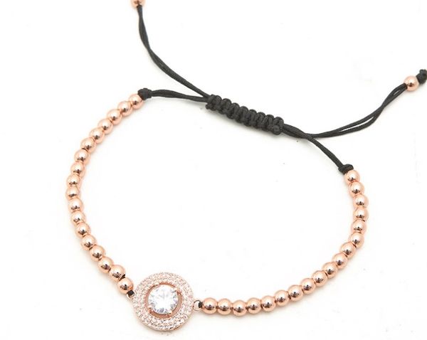 

gold silver micro pave white cz cubic zirconia rope adjusted copper beads bracelet th432 charm braided bangles women, Black