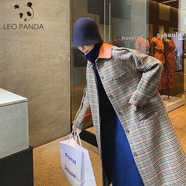 

2019 new spring autumn grid women's wool plaid coat new fashion long woolen coat slim type female winter wool jackets female, Black