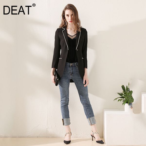 

deat] 2020 office lady blazer women crystal bead single button notched slim waist full sleeve blazer new summer fashion am243, White;black